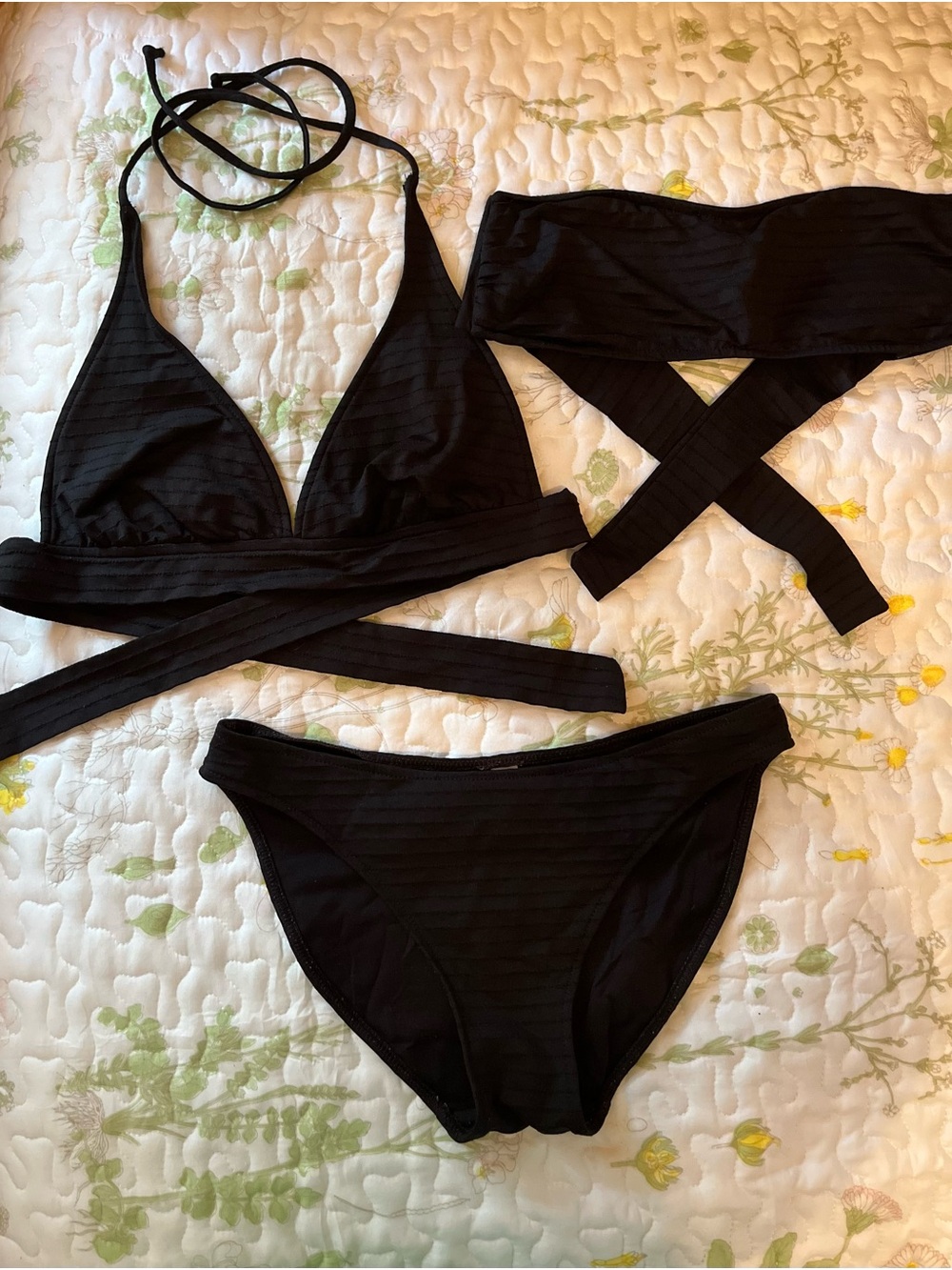 Sunsets Separates Black Ribbed Bikini Set (3 pieces)